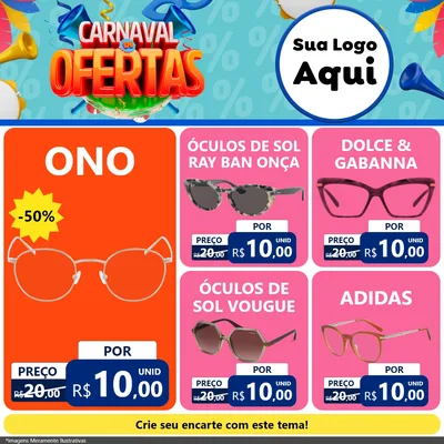 Modelo de Rede Social para Feed Facebook com o tema Carnaval de Ofertas para Óticas