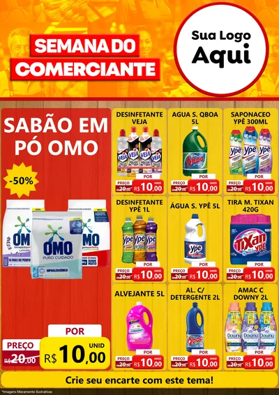 Modelo de Encarte para Encarte A4 Vertical com o tema Semana do Comerciante para Produtos de Limpeza
