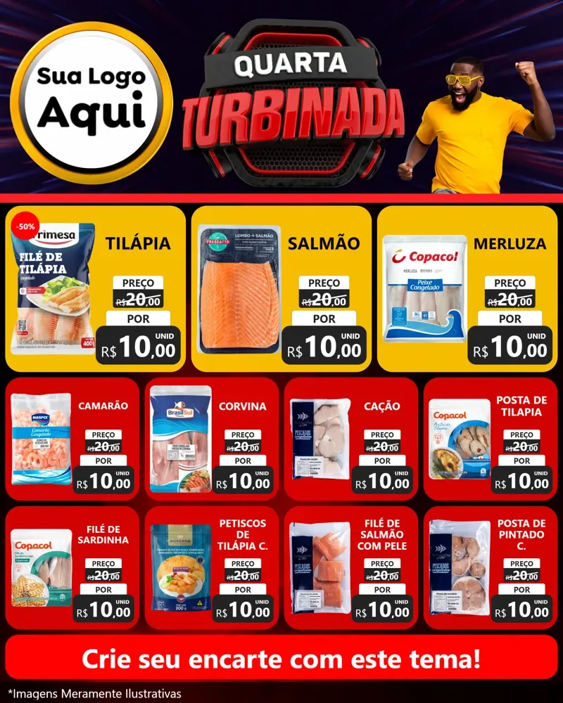 Modelo de Rede Social para Feed Instagram com o tema Quarta Turbinada para Peixaria