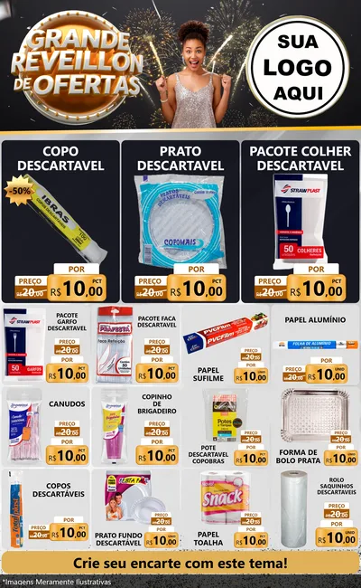 Modelo de Encarte para Encarte Grande com o tema Grande Réveillon de Ofertas para Embalagens