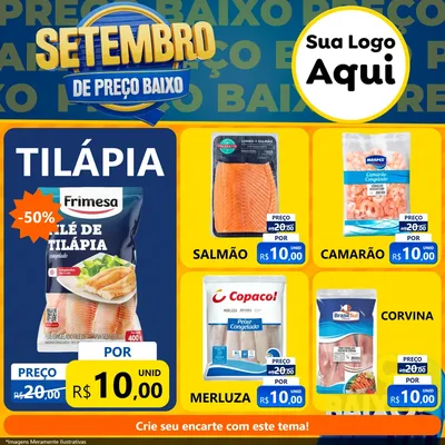 Modelo de Rede Social para Feed Facebook com o tema Setembro De Preço Baixo para Peixaria