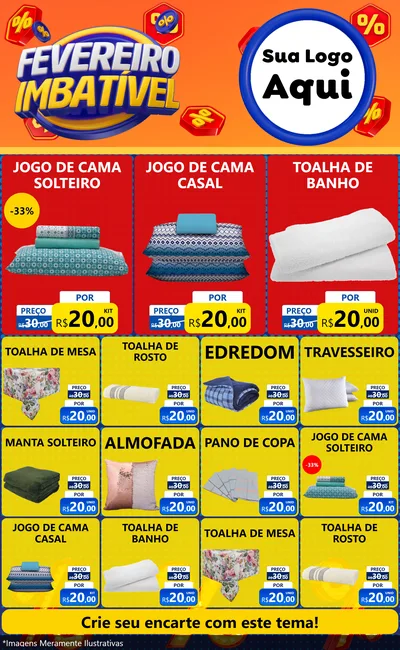 Modelo de Encarte para Encarte Grande com o tema Fevereiro Imbatível para Cama, Mesa e Banho