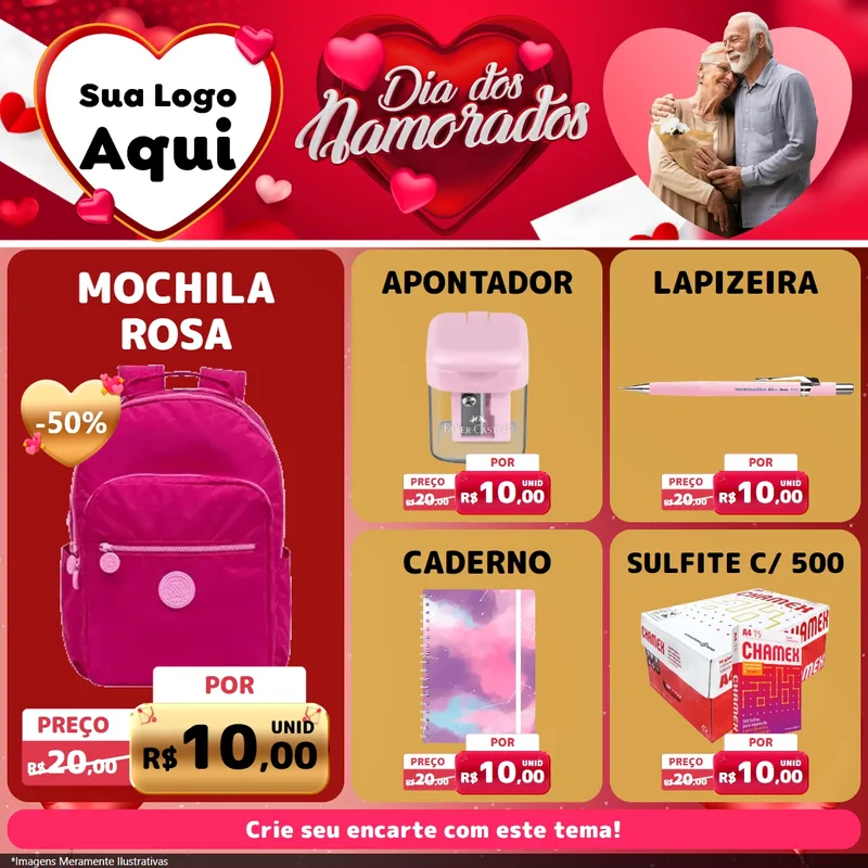 Modelo de Rede Social para Feed Facebook com o tema Dia Dos Namorados para Papelaria