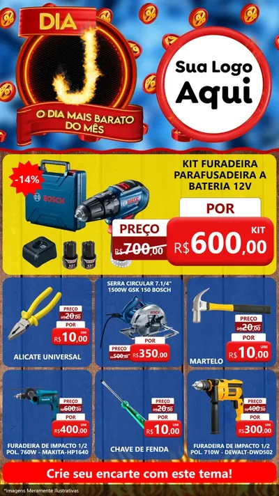 Modelo de Rede Social para Stories com o tema Dia J - O Dia Mais Barato Do Mês para Maquinas e Ferramentas