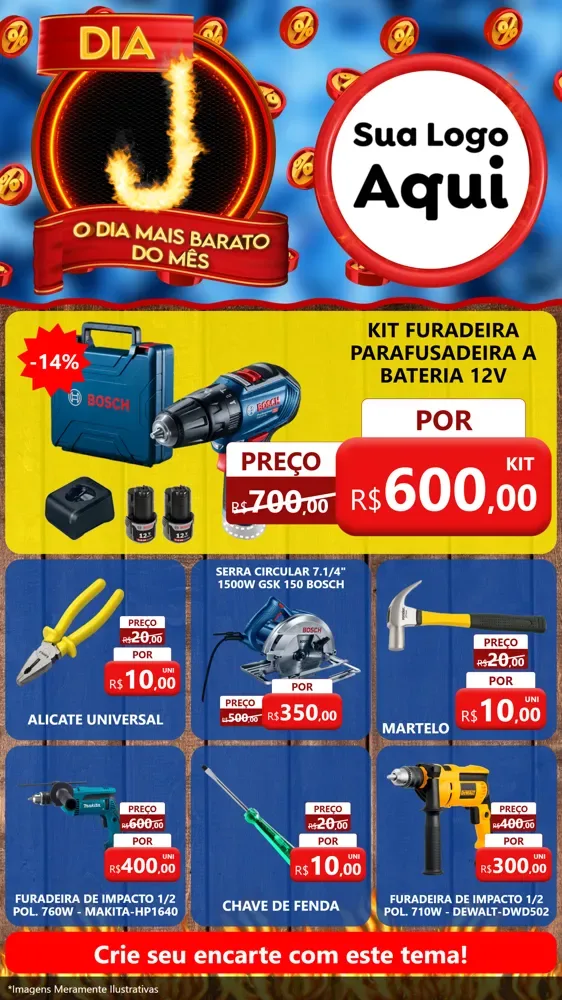 Modelo de Rede Social para Stories com o tema Dia J - O Dia Mais Barato Do Mês para Maquinas e Ferramentas