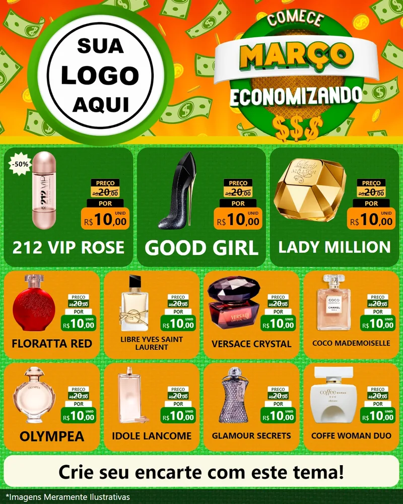 Modelo de Rede Social para Feed Instagram com o tema Comece Março Economizando para Perfumes
