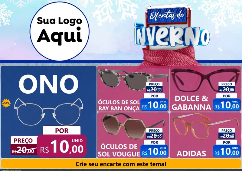 Modelo de Encarte para Encarte A4 Horizontal com o tema Ofertas de Inverno para Óticas