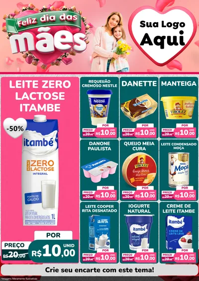 Modelo de Encarte para Encarte A4 Vertical com o tema Feliz Dia das Mães para Frios e Laticínios
