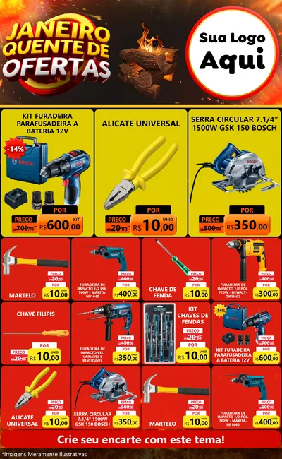 Modelo de Encarte para Encarte Grande com o tema Janeiro Quente de Ofertas para Maquinas e Ferramentas