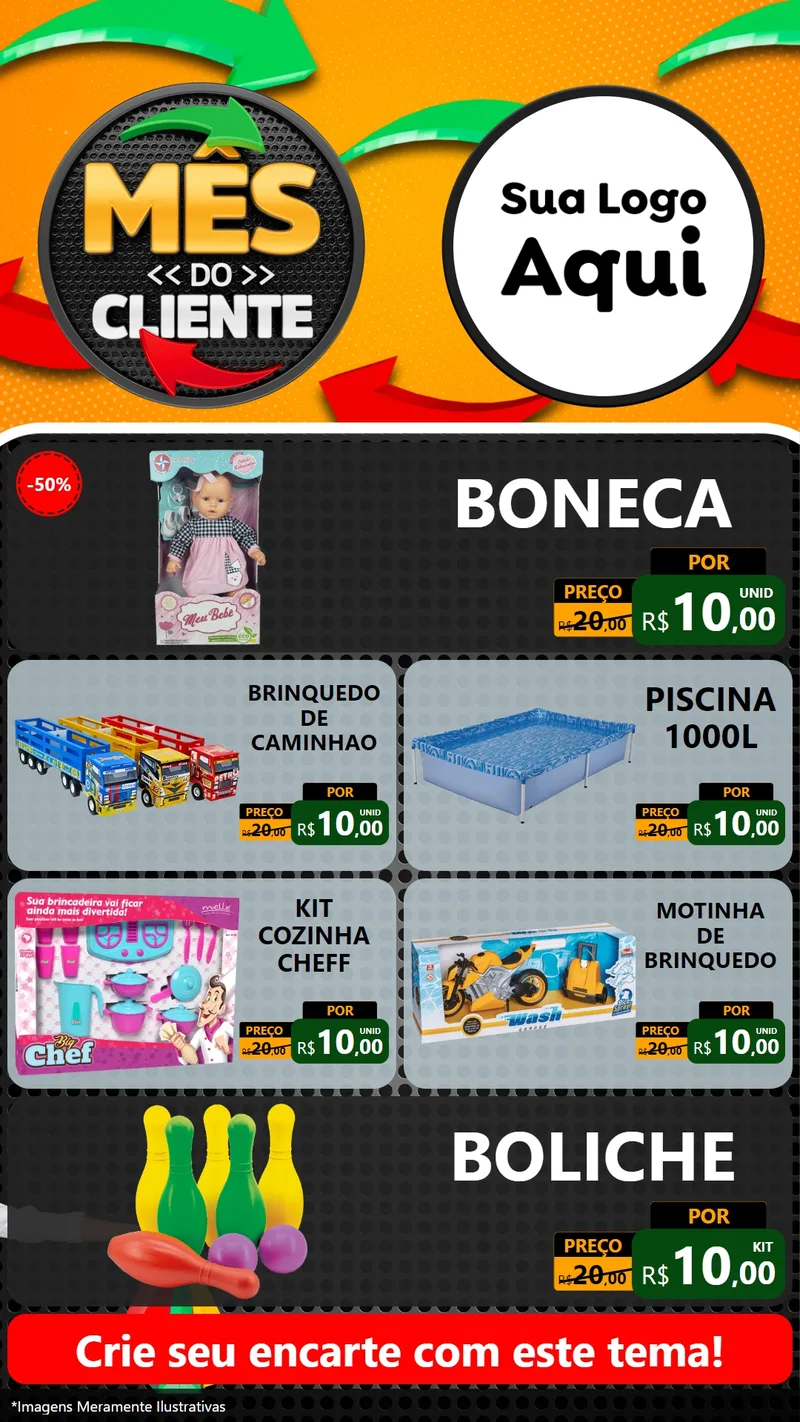 Modelo de TV para TV Vertical com o tema Mês do Cliente para Brinquedos