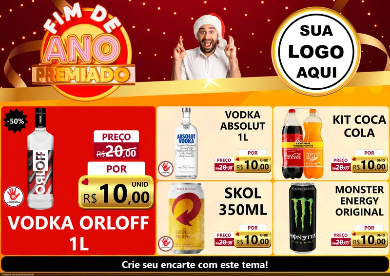 Modelo de Encarte para Encarte A4 Horizontal com o tema Fim de Ano Premiado para Distribuidora de bebidas