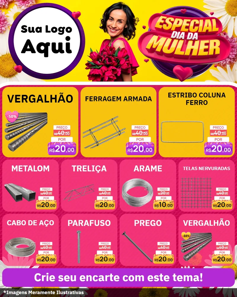 Modelo de Rede Social para Feed Instagram com o tema Especial Dia da Mulher para Ferragens