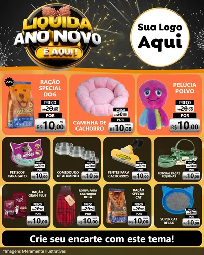 Modelo de Rede Social para Feed Instagram com o tema Liquida Ano Novo É Aqui! para Pet Shop