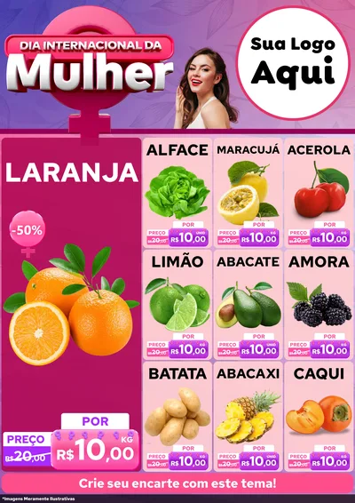 Modelo de Encarte para Encarte A4 Vertical com o tema Dia Internacional da Mulher para Hortifrúti