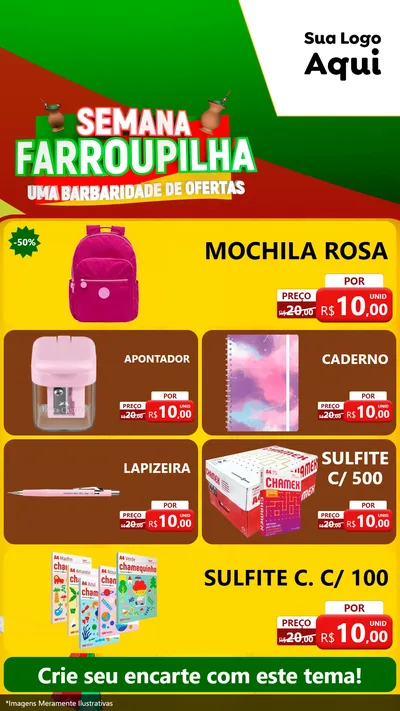 Modelo de TV para TV Vertical com o tema Semana Farroupilha - Uma Barbaridade de Ofertas para Papelaria