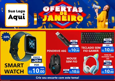 Modelo de Encarte para Encarte A4 Horizontal com o tema Ofertas de Janeiro para Informática