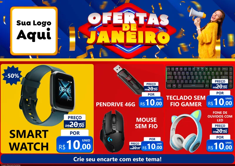 Modelo de Encarte para Encarte A4 Horizontal com o tema Ofertas de Janeiro para Informática