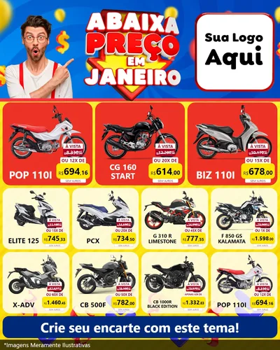 Modelo de Rede Social para Feed Instagram com o tema Abaixa Preço em Janeiro para Concessionaria de Motos