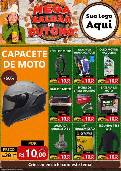 Modelo de Encarte para Encarte A4 Vertical com o tema Mega Saldão de Outono para Moto peças