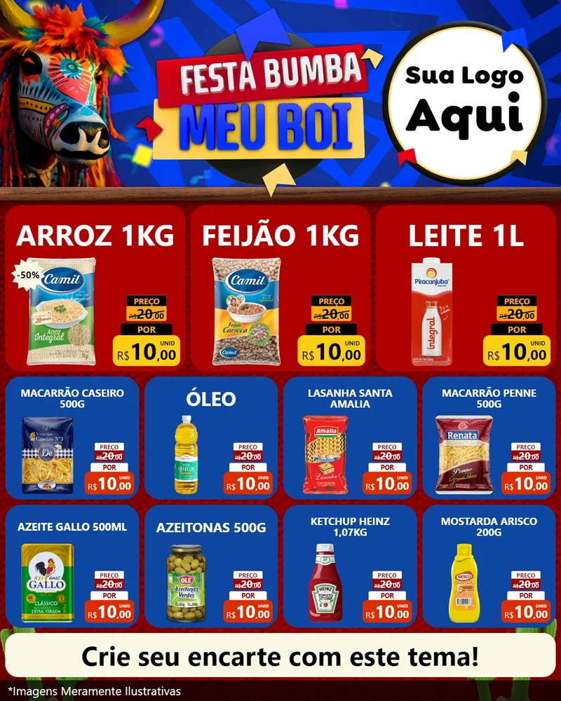 Modelo de Rede Social para Feed Instagram com o tema Festa Bumba meu Boi para Supermercado