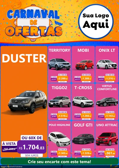 Modelo de Encarte para Encarte A4 Vertical com o tema Carnaval de Ofertas para Concessionaria de Carros