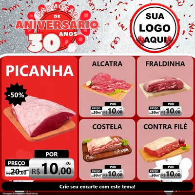 Modelo de Rede Social para Feed Facebook com o tema Promoção de Aniversário - 30 Anos para Açougue