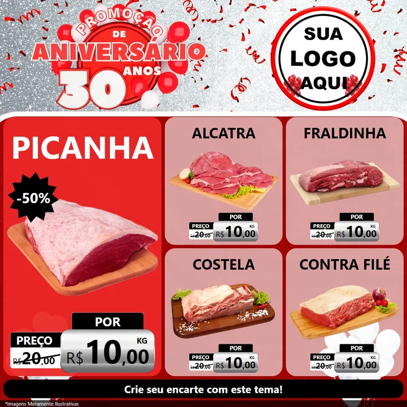 Modelo de Rede Social para Feed Facebook com o tema Promoção de Aniversário - 30 Anos para Açougue