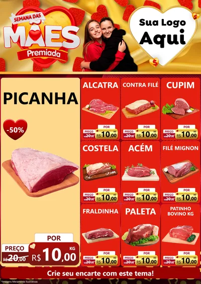 Modelo de Encarte para Encarte A4 Vertical com o tema Semana das Mães Premiada para Açougue