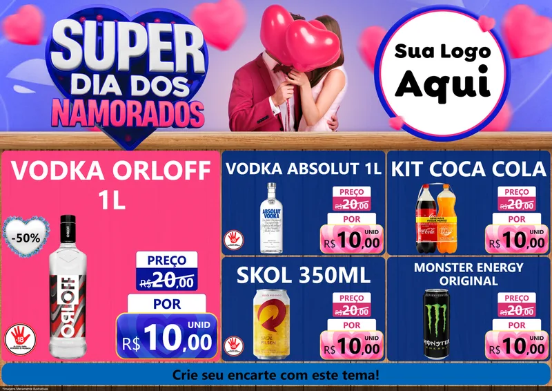 Modelo de Encarte para Encarte A4 Horizontal com o tema Super Dia dos Namorados para Distribuidora de bebidas