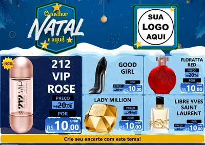 Modelo de Encarte para Encarte A4 Horizontal com o tema O Melhor Natal É Aqui! para Perfumes