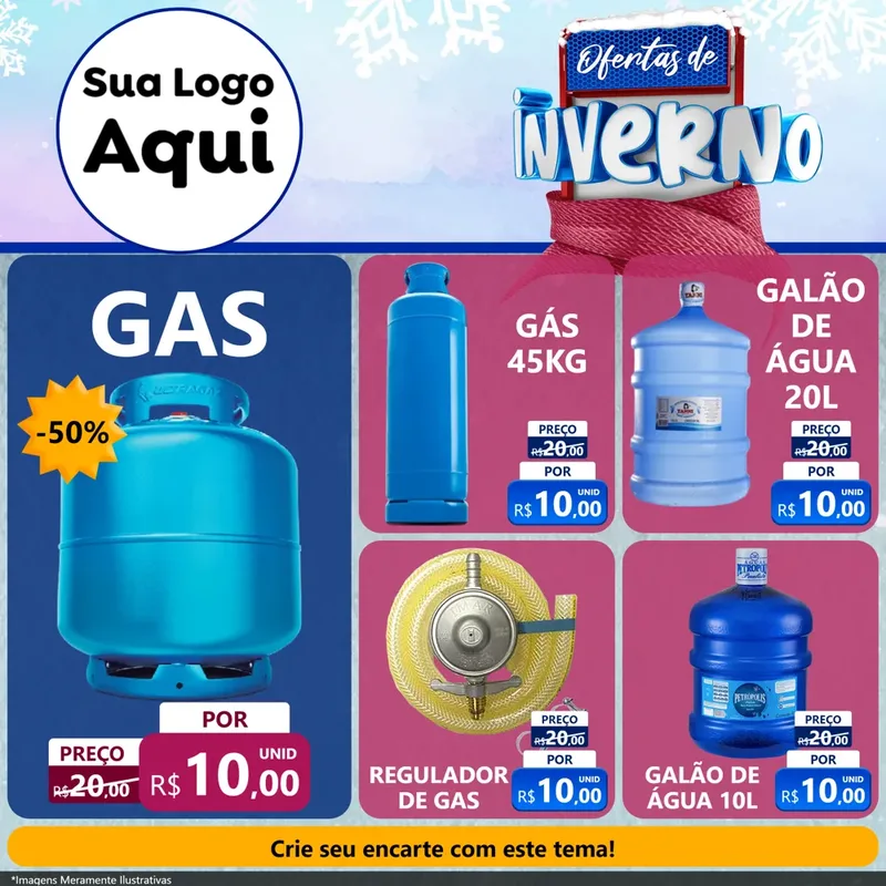 Modelo de Rede Social para Feed Facebook com o tema Ofertas de Inverno para Água e gás