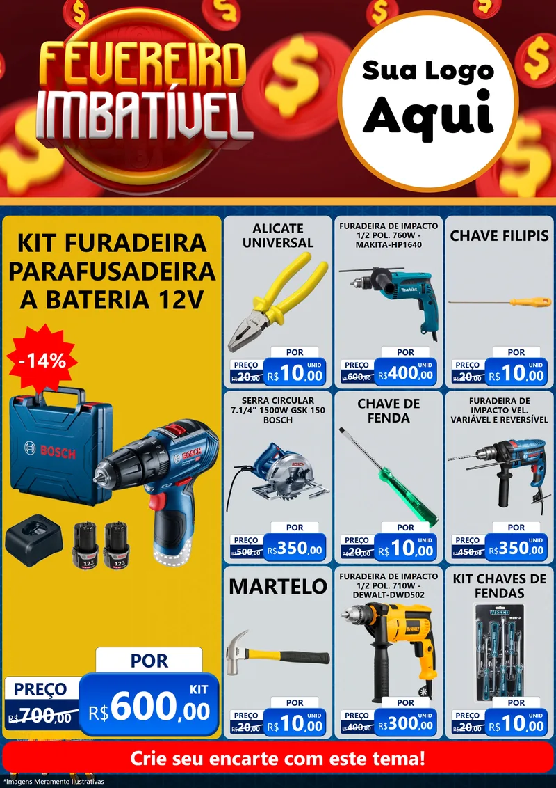 Modelo de Encarte para Encarte A4 Vertical com o tema Fevereiro Imbatível para Maquinas e Ferramentas