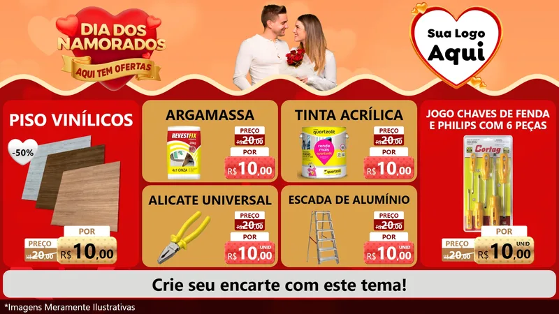 Modelo de TV para TV Horizontal com o tema Dia dos Namorados - Aqui Tem Ofertas para Material para Construção