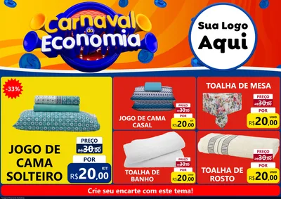 Modelo de Encarte para Encarte A4 Horizontal com o tema Carnaval da Economia para Cama, Mesa e Banho
