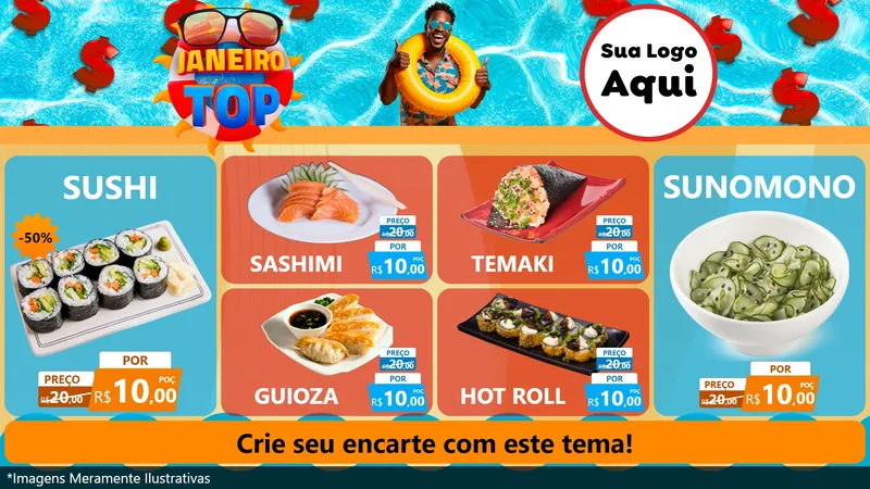 Modelo de TV para TV Horizontal com o tema Janeiro Top para Comida japonesa