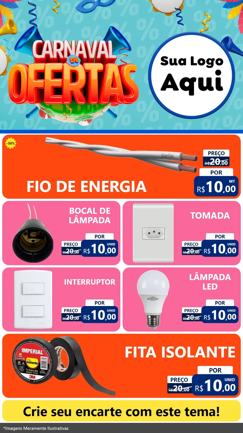 Modelo de TV para TV Vertical com o tema Carnaval de Ofertas para Materiais Elétricos