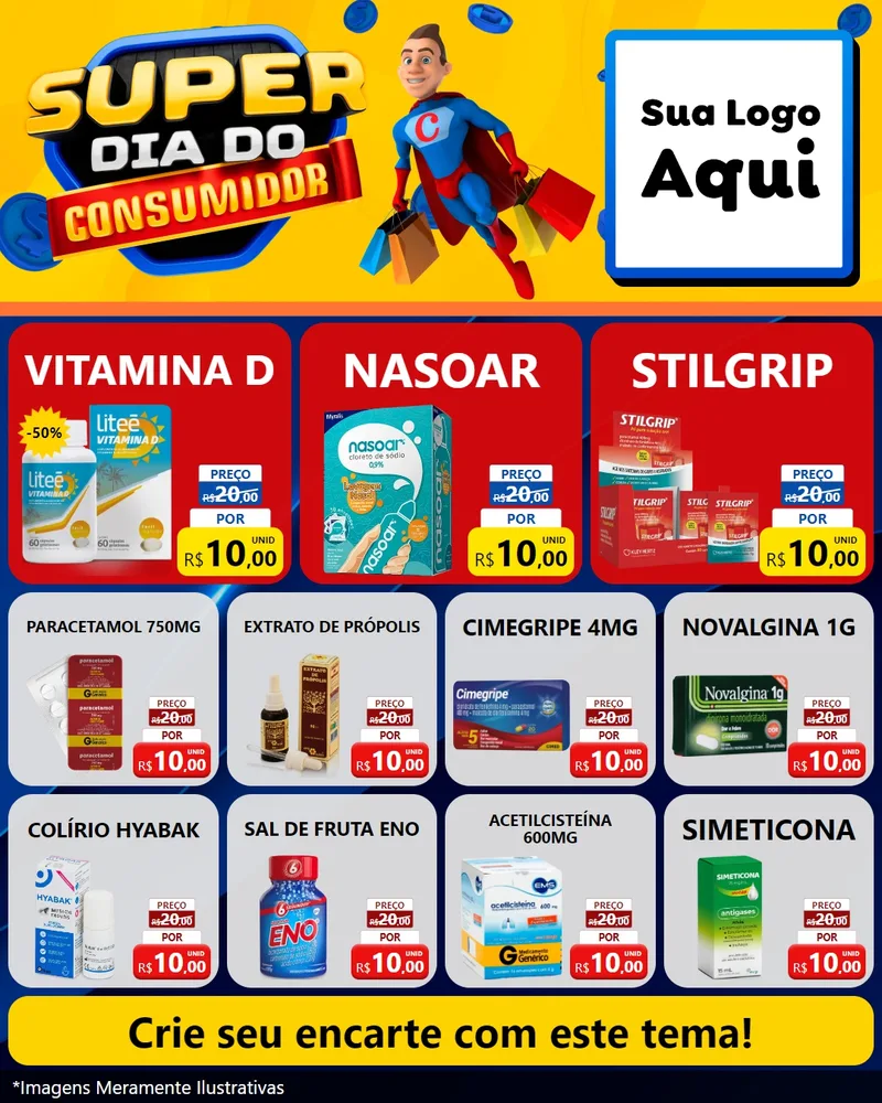 Modelo de Rede Social para Feed Instagram com o tema Super Dia do Consumidor para Farmácia