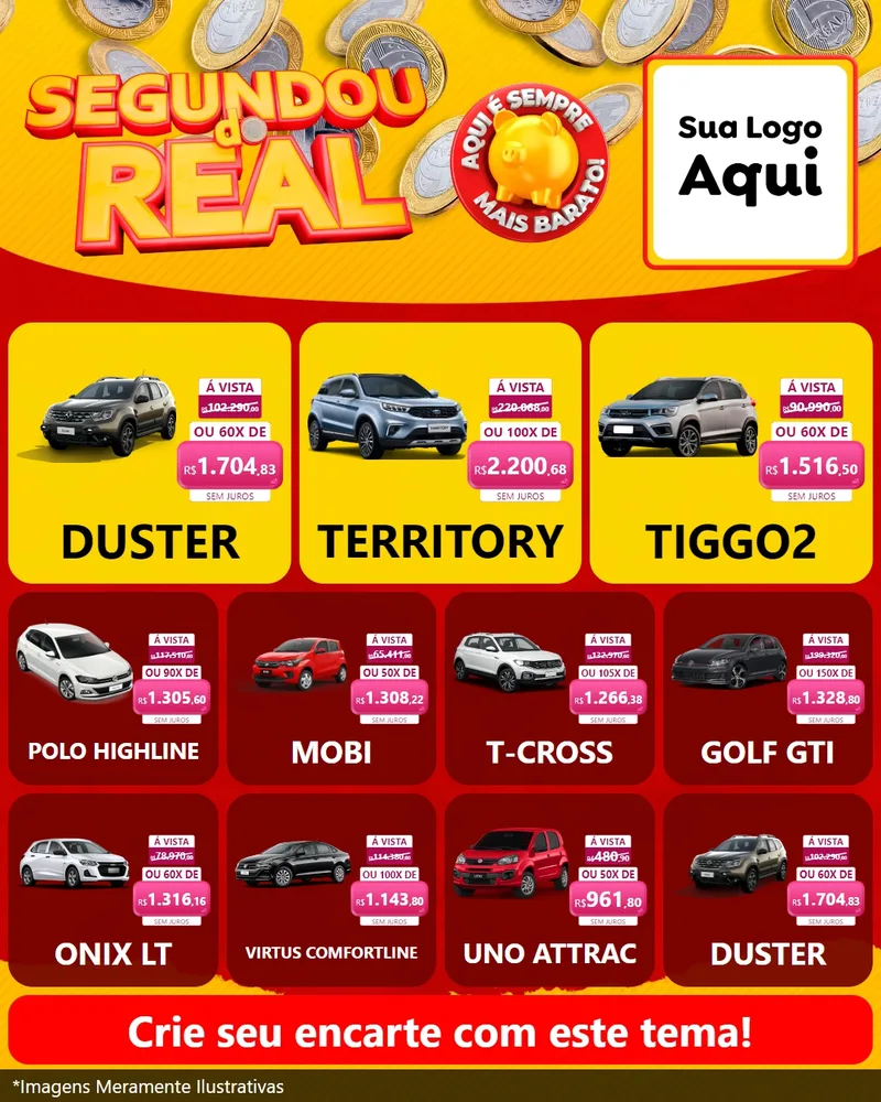 Modelo de Rede Social para Feed Instagram com o tema Segundou do Real para Concessionaria de Carros