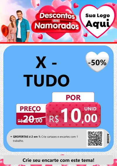 Modelo de Cartaz para Cartaz A4 Vertical com o tema Descontos dos Namorados para Hamburgueria