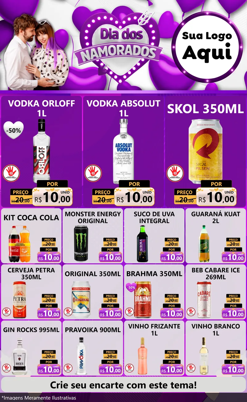 Modelo de Encarte para Encarte Grande com o tema Dia dos Namorados para Distribuidora de bebidas