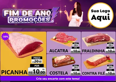 Modelo de Encarte para Encarte A4 Horizontal com o tema Fim de Ano Promoções para Açougue
