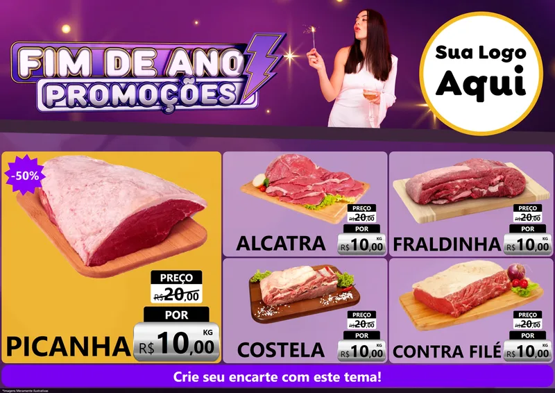 Modelo de Encarte para Encarte A4 Horizontal com o tema Fim de Ano Promoções para Açougue