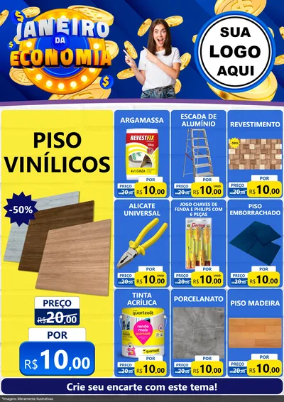 Modelo de Encarte para Encarte A4 Vertical com o tema Janeiro da Economia para Material para Construção