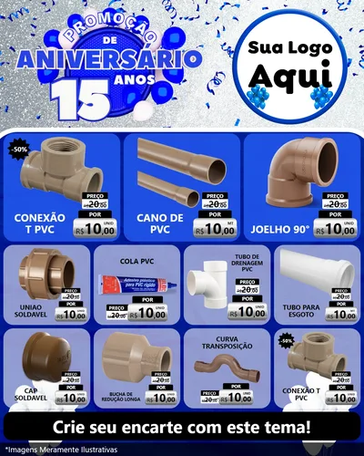 Modelo de Rede Social para Feed Instagram com o tema Promoção de Aniversário - 15 Anos para Tubos e conexões
