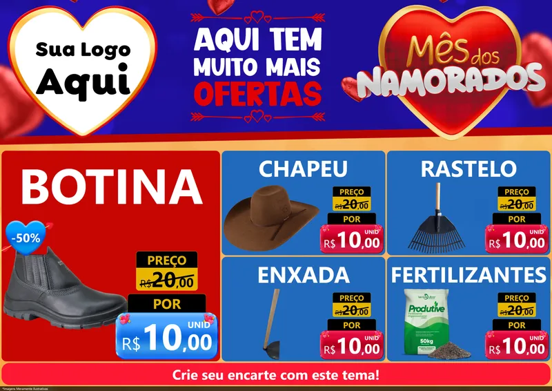 Modelo de Encarte para Encarte A4 Horizontal com o tema Mês dos Namorados para Agropecuária