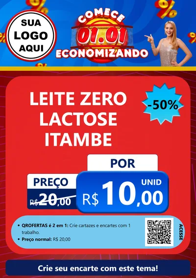 Modelo de Cartaz para Cartaz A4 Vertical com o tema Comece 1º de Janeiro Economizando para Frios e Laticínios