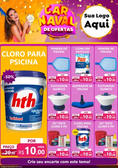 Modelo de Encarte para Encarte A4 Vertical com o tema Carnaval de Ofertas para Produtos para Piscina