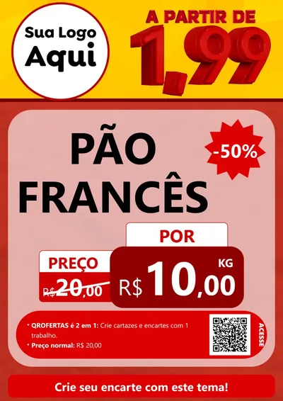 Modelo de Cartaz para Cartaz A4 Vertical com o tema A Partir de Um e Noventa e Nove - 1,99 para Padaria