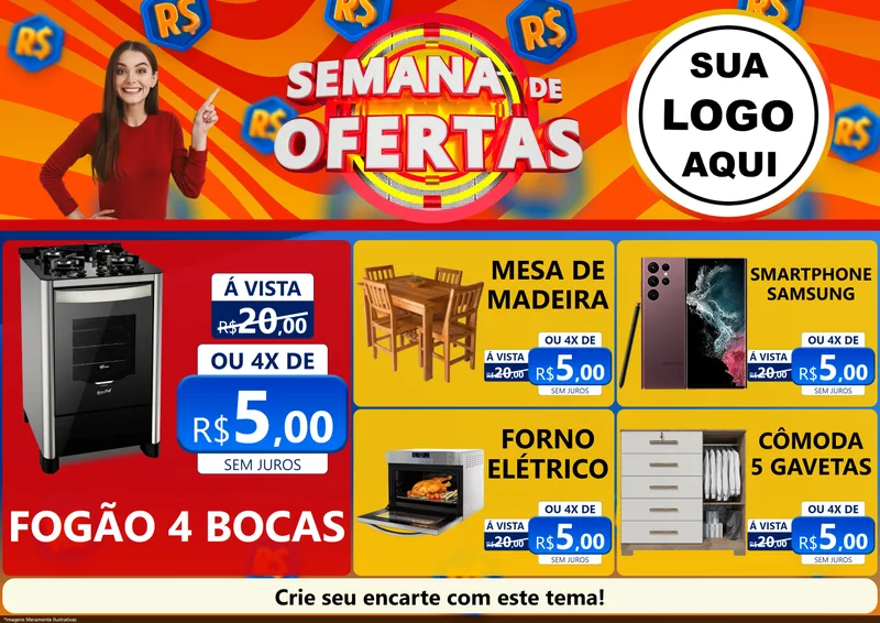 Modelo de Encarte para Encarte A4 Horizontal com o tema Semana de Ofertas para Móveis e Eletro