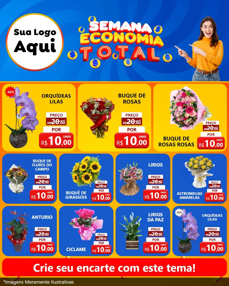 Modelo de Rede Social para Feed Instagram com o tema Semana Economia Total para Floricultura e jardim